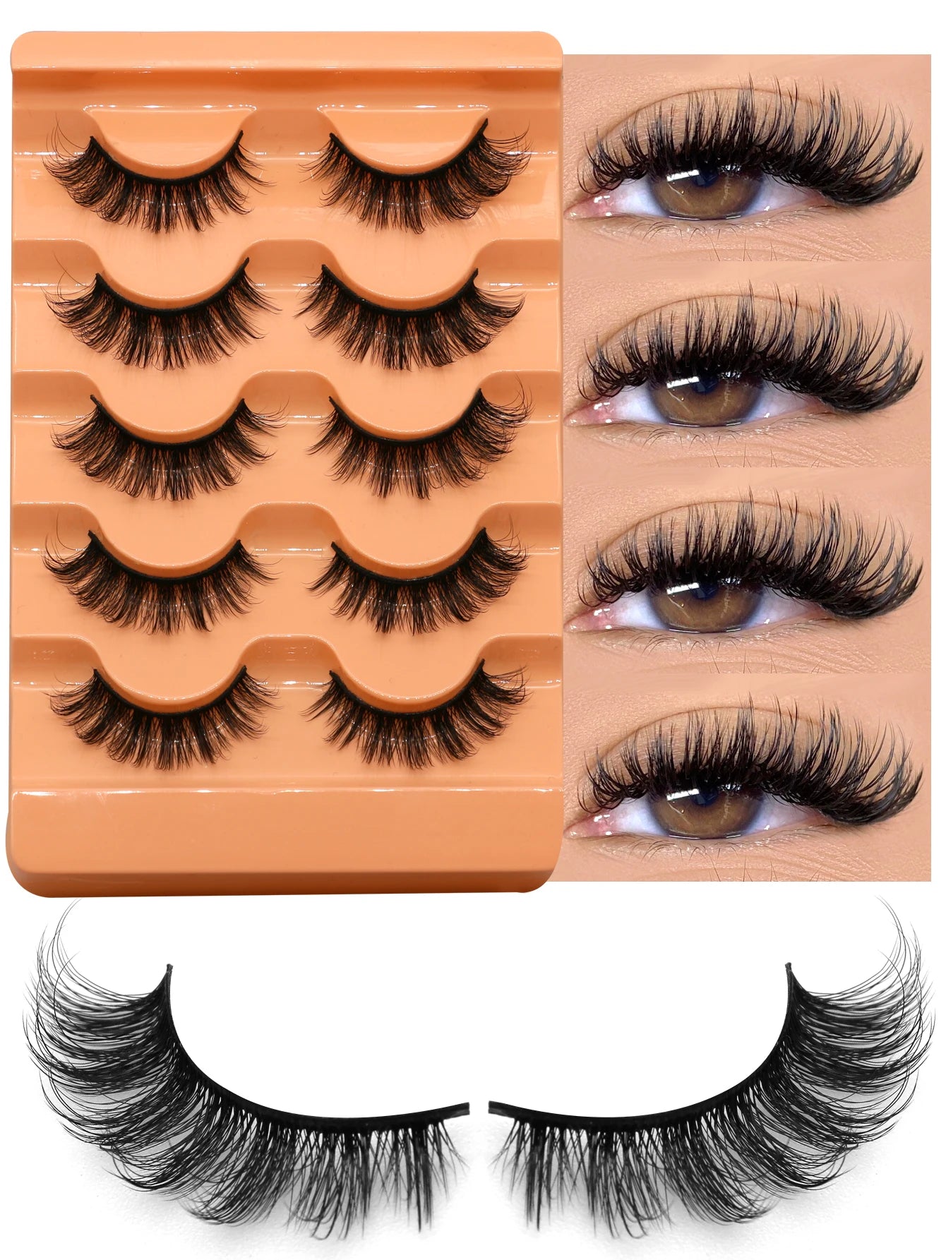 GROINNEYA Fluffy 8D Volume Mink Eyelashes, Soft Dramatic Wispy Lashes, Makeup Faux Cils