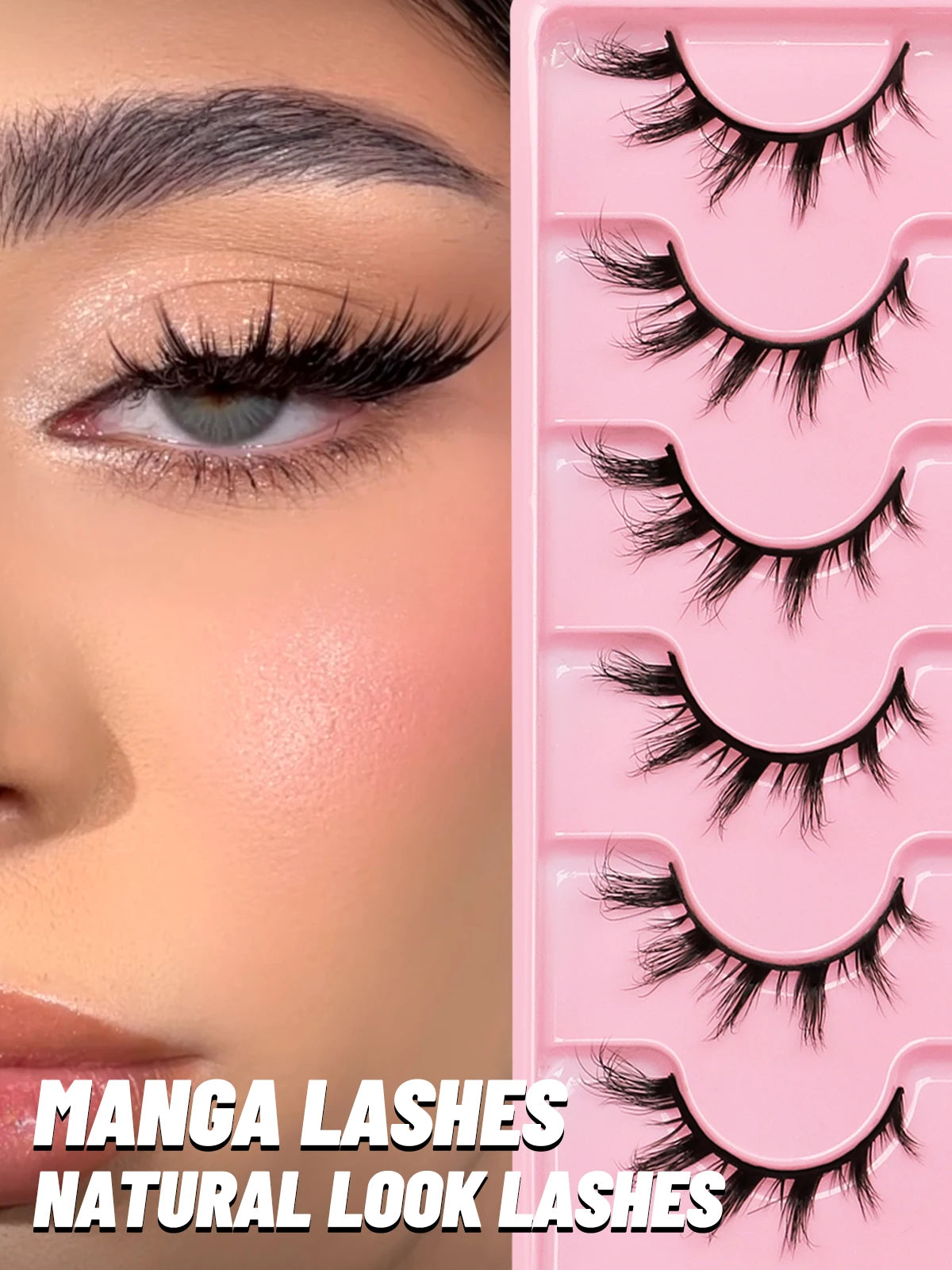 GROINNEYA Manga Lashes, 3D Fluffy Cross Wispy Cat Eye, Natural Extension Look