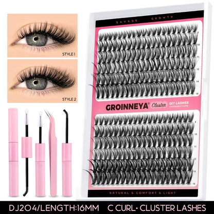 GROINNEYA Lash Clusters Kit DIY Lash Extension Kit Individual Lashes Cluster with Lash Bond & Seal & Remover EyeLashes Extension