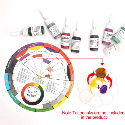 12-Color Tattoo Color Wheel Card - Three-Tier Mixing Guide with Rotating Central Circle