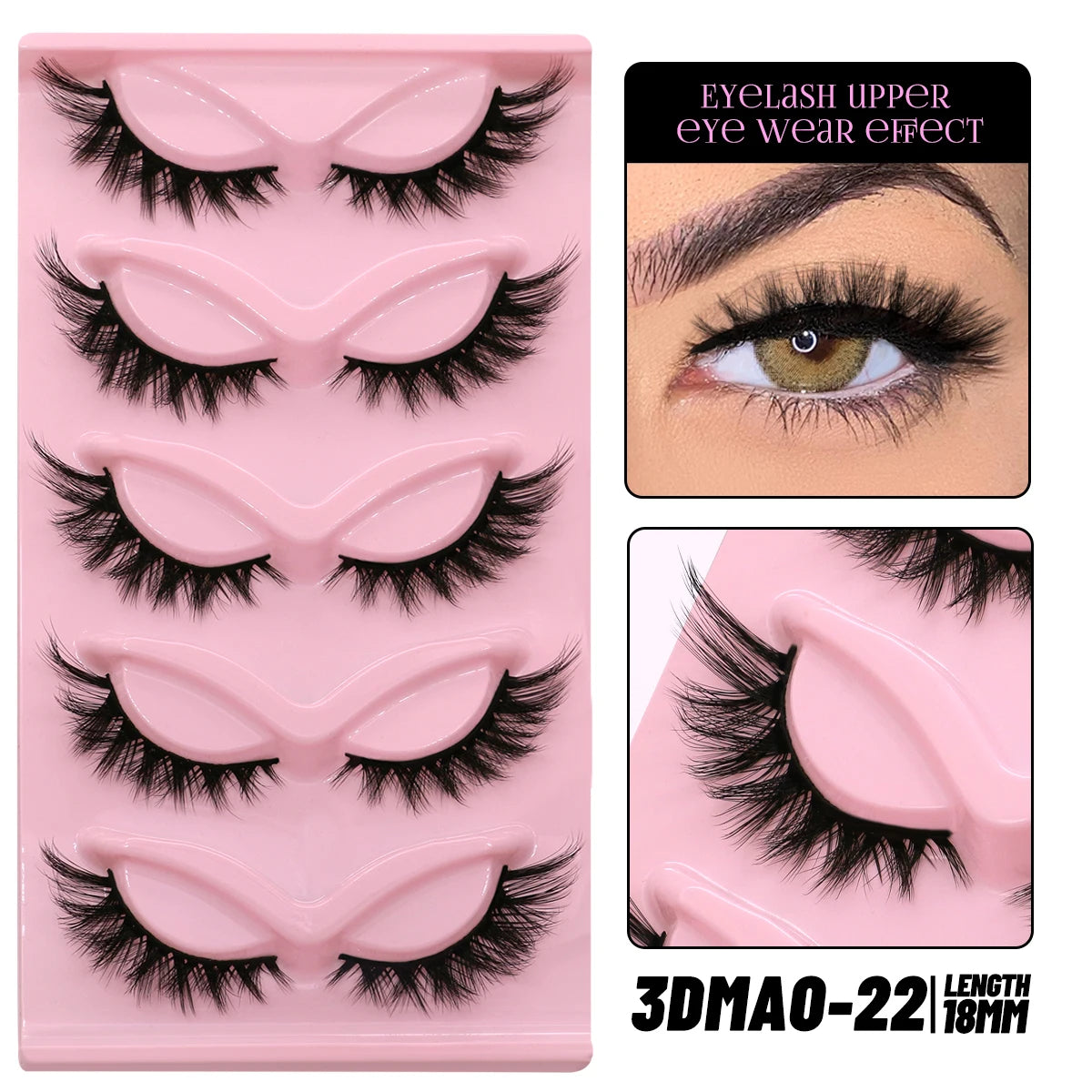 GROINNEYA 5 Pairs Cat Eye Lashes, Winged End, Elongated Faux Mink, Natural Eyelash Extensions