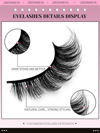 GROINNEYA Fluffy 8D Volume Mink Eyelashes, Soft Dramatic Wispy Lashes, Makeup Faux Cils