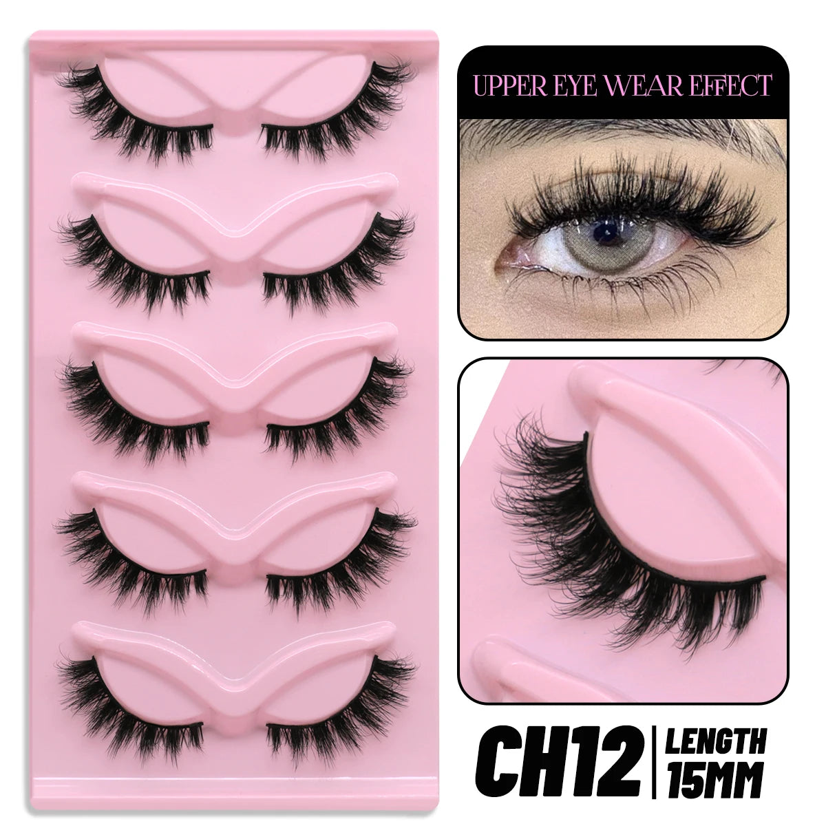 GROINNEYA Cat Eye Lashes, 5 Pairs, Wispy Faux Mink, Natural Look, Fluffy False Eyelashes