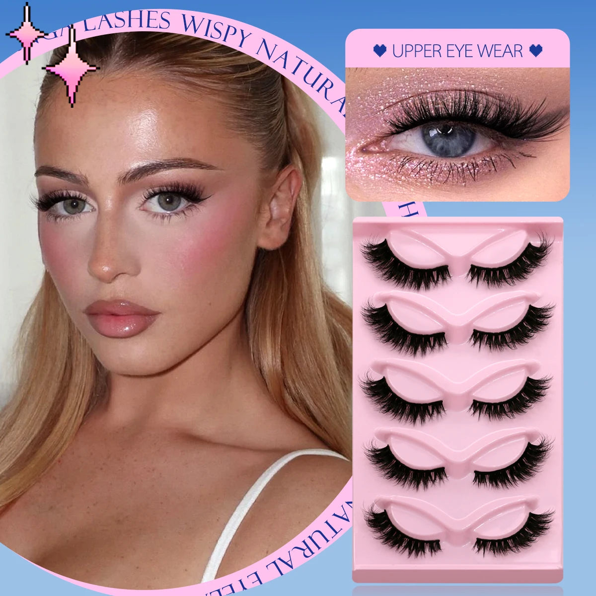 GROINNEYA Cat Eye Lashes, 5 Pairs, Wispy Faux Mink, Natural Look, Fluffy False Eyelashes