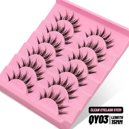 GROINNEYA Cat eye Lashes 5/6 pairs Clear Band Lashes Natural Look 6D Wispy Eyelashes False Lashes Eyelashs Extension