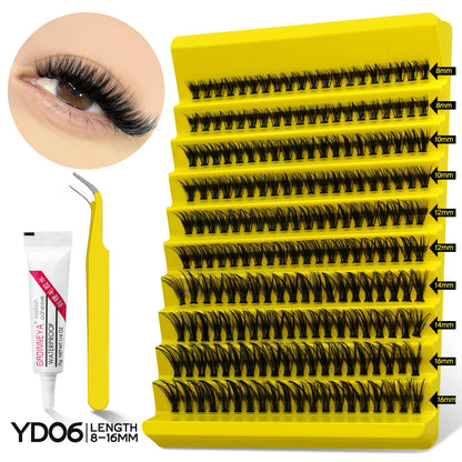 GROINNEYA Lash Clusters Kit, Waterproof Strong Hold, DIY Lash Extensions, Bond & Seal, Tweezers