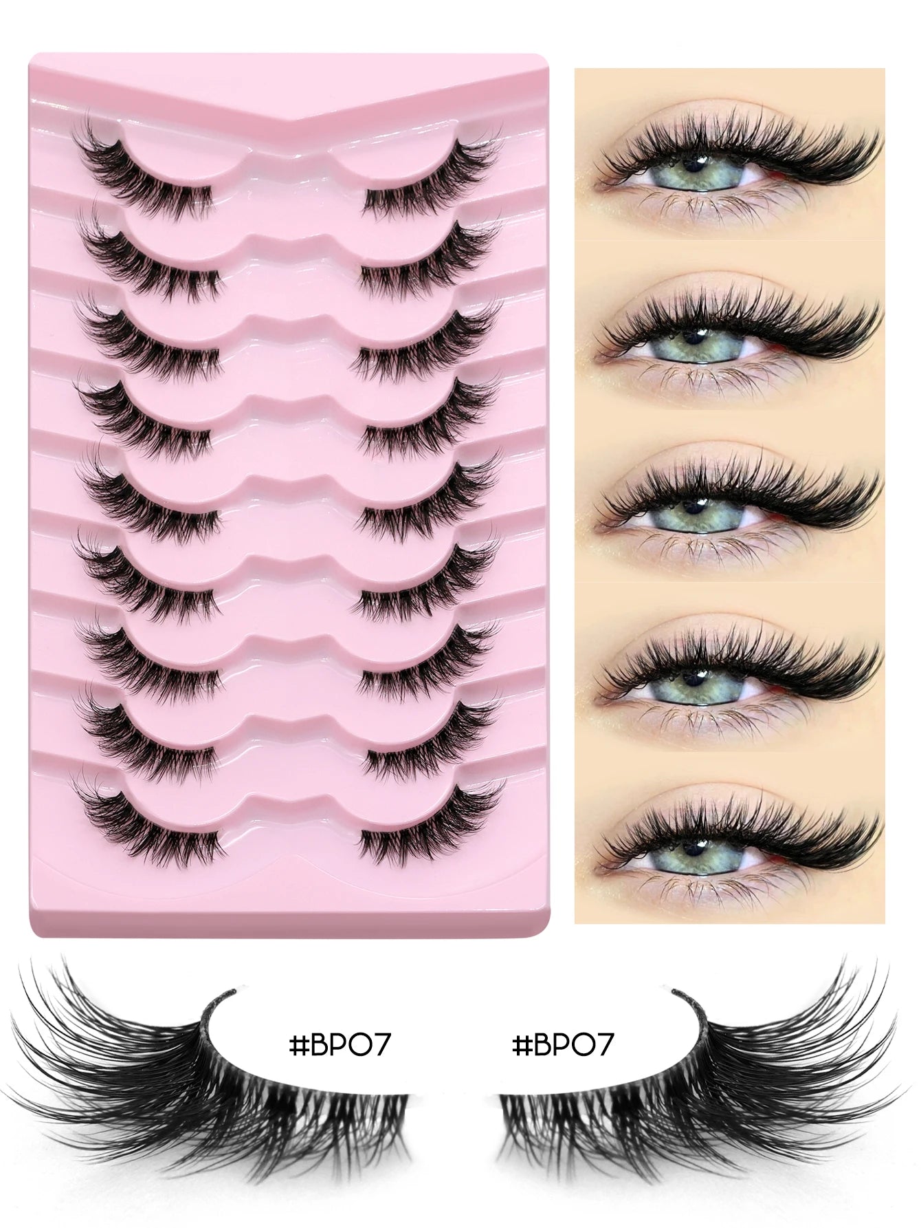 GROINNEYA Half Lashes, 3D Natural False Cat Eye Lashes, Soft Cross, Clear Band, Eyelash Extensions