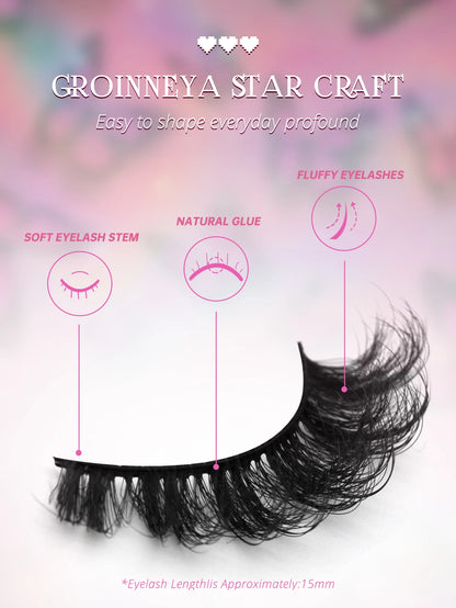 GROINNEYA 3D Fluffy Faux Mink Lashes, Dramatic Volume, Natural Extension Look