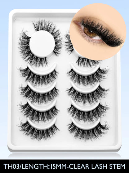 GROINNEYA 3D Mink Cat Eye Lashes, Natural Look, Clear Stem, Extension Effect