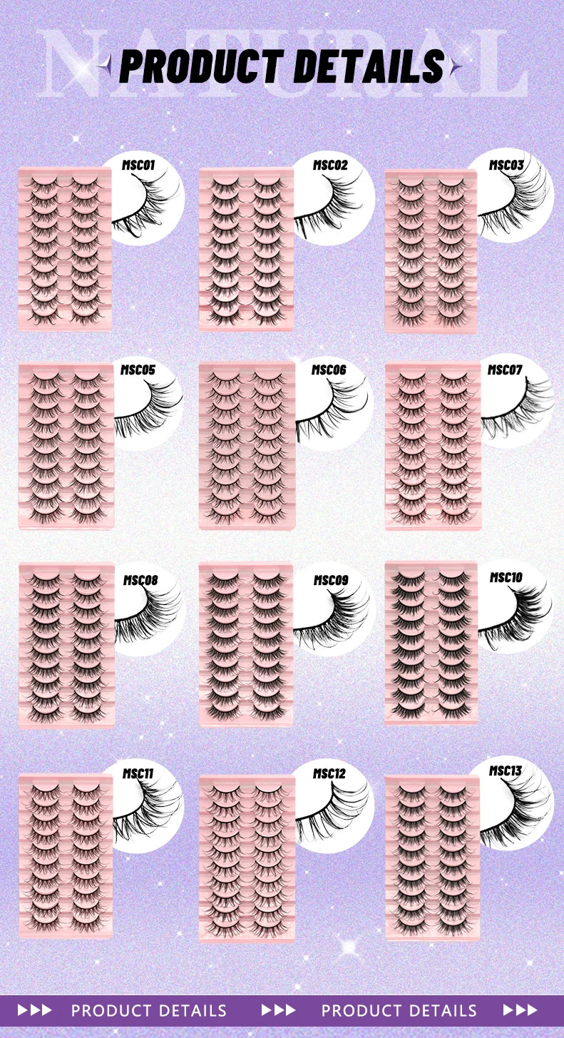 GROINNEYA 5/10 Pairs Natural False Eyelashes, Manga 3D Faux Mink, Soft Winged, Realistic Extensions