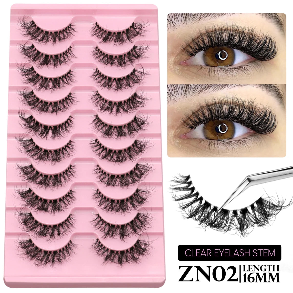 GROINNEYA 5/10 Pairs Mink Eyelashes, Invisible Band, Natural False Lashes, 3D Faux Mink Extensions