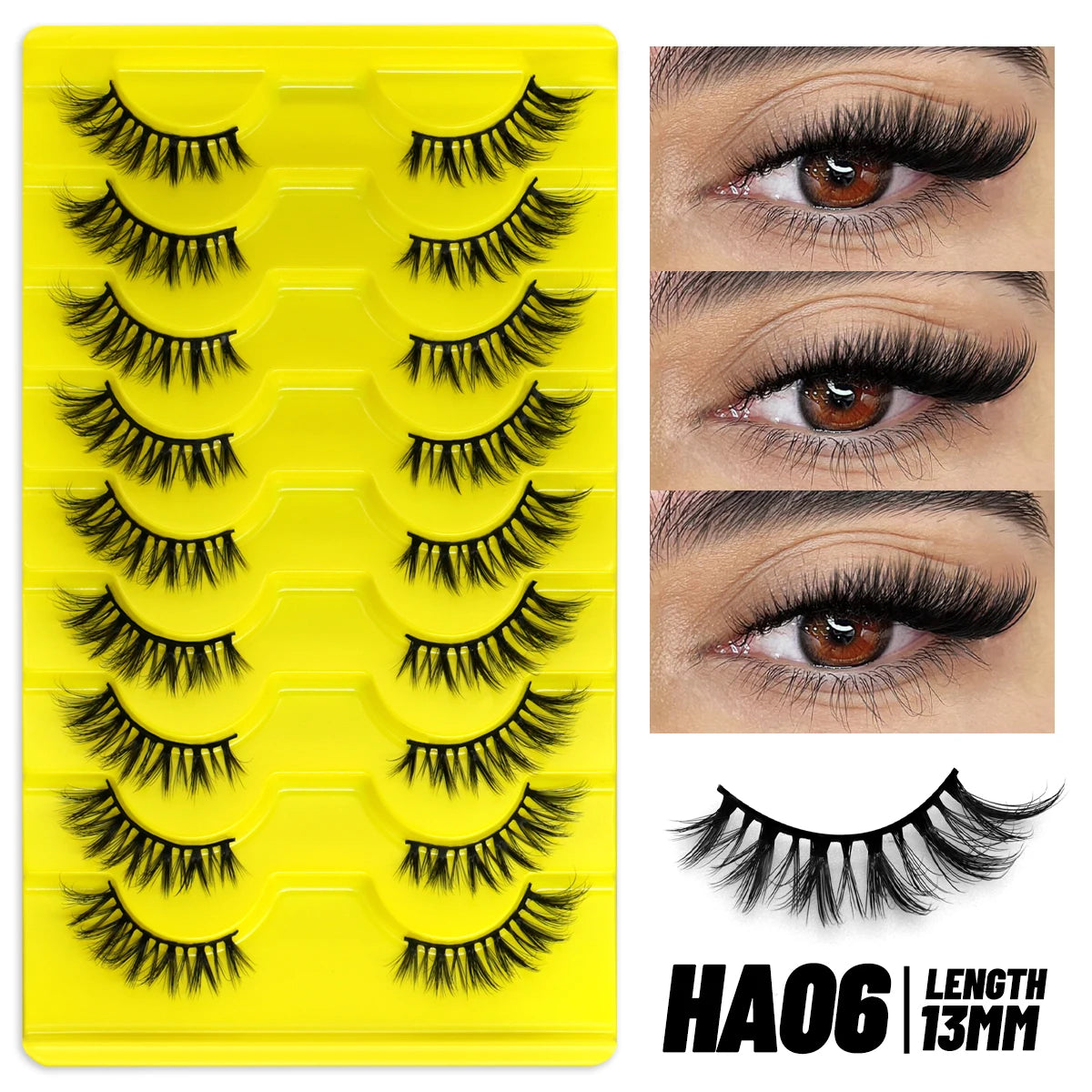 GROINNEYA Half Lashes, 5/7/10 Pairs, Soft Natural Cat Eye, Fluffy Faux Cils, Eyelash Extensions