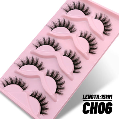 GROINNEYA 3D Natural Eyelashes, 5/10 Pairs, Fluffy Wispy, Cross, Cat Eye Lash Extensions Makeup