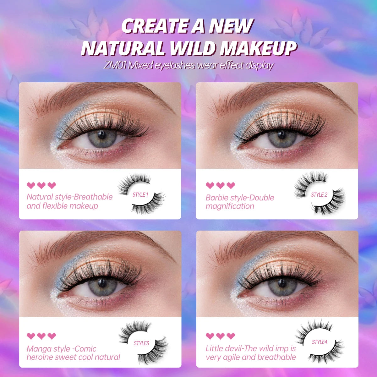 GROINNEYA 5/7/20 Pairs 3D Manga Lashes, Y2K Winged Cat Eye, Natural Extension Look