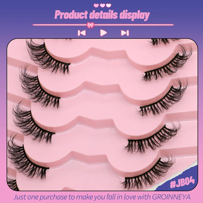 GROINNEYA Half Eye Lashes, 5/7 Pairs, New Faux Mink, Wispy Fluffy False Eyelashes, Cat Eye Extensions