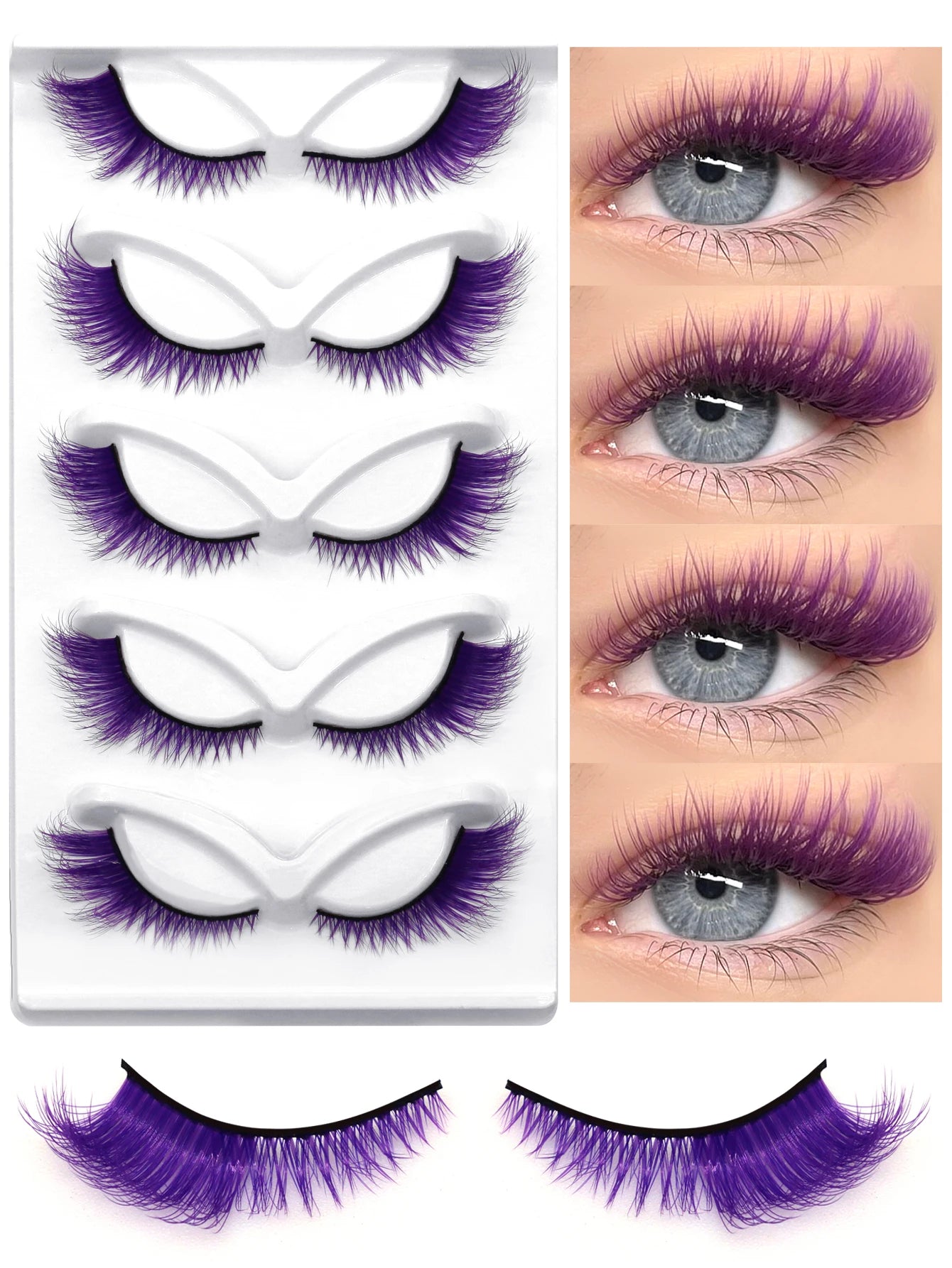 GROINNEYA Colorful False Eyelashes Cat Eye Lashes 3D Faux Mink Fluffy Eyelashes Russian Natural Thick Fluffy Lashes