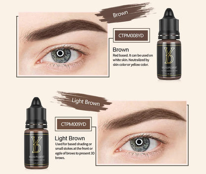 YD 12ML 20-Color Tattoo Microblading Ink for Eyebrows & Eyeliner - Semi Permanent